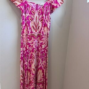 LOFT Fuchsia and Orange Patterned Dress